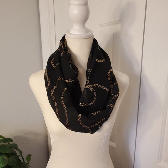 Elegant Lightweight Black & Gold Infinity Scarf - Picture 1 of 6